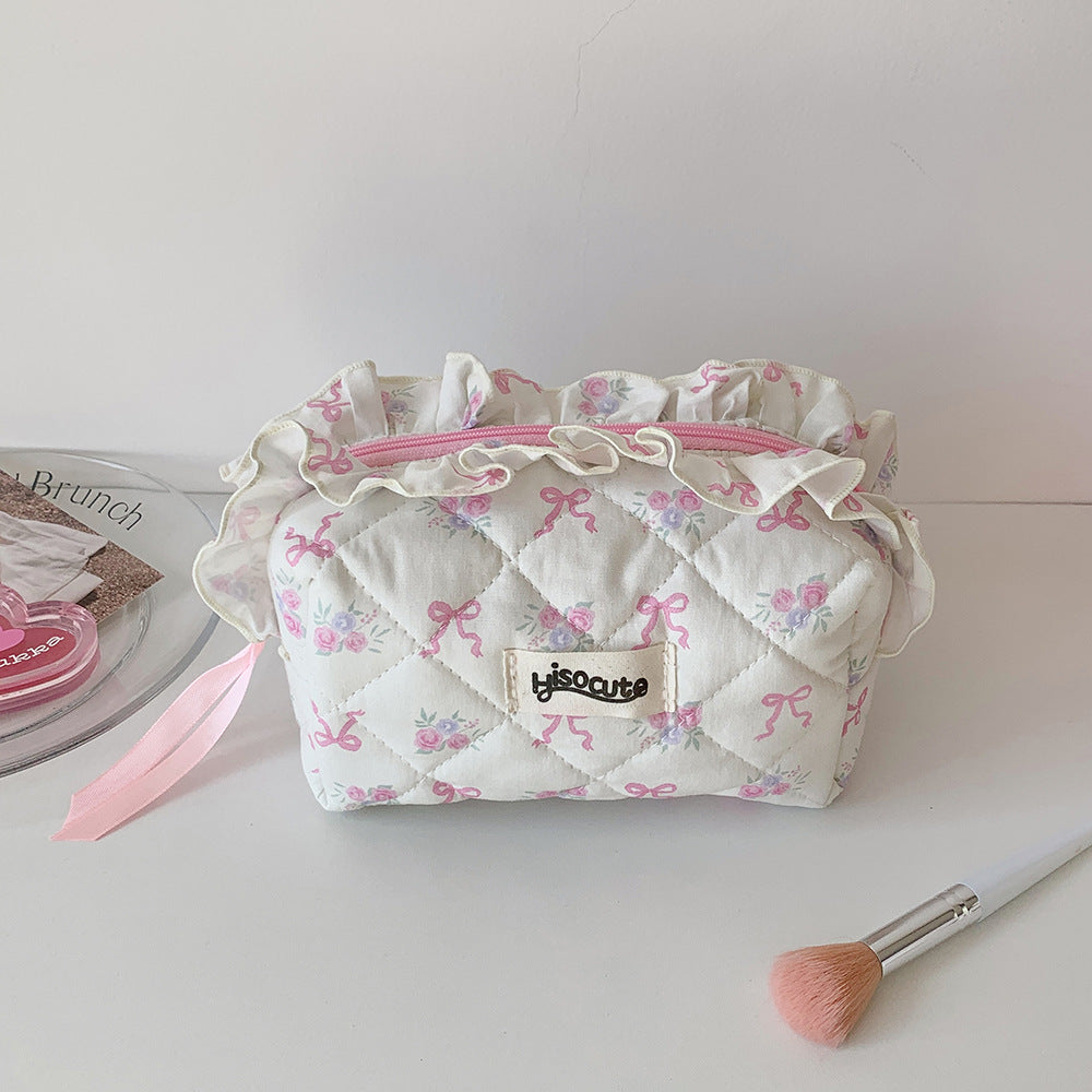 Fabric Lace Korean Style Bow Storage Portable Accommodation Makeup Bag