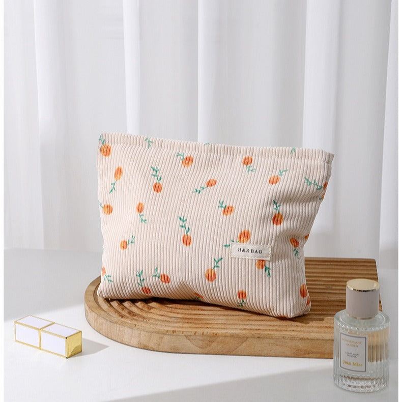 Floral Corduroy Portable Makeup Brush Storage Cosmetic Bags