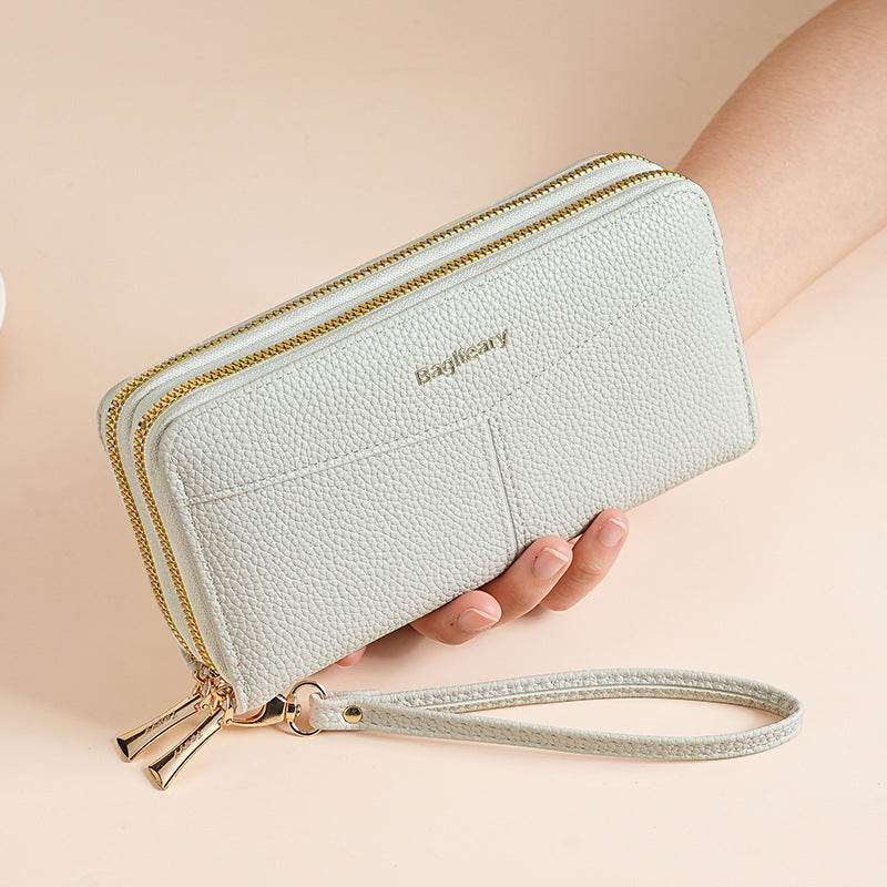 Women's Double Pull Large Capacity Lychee Pattern Ladies Wallet