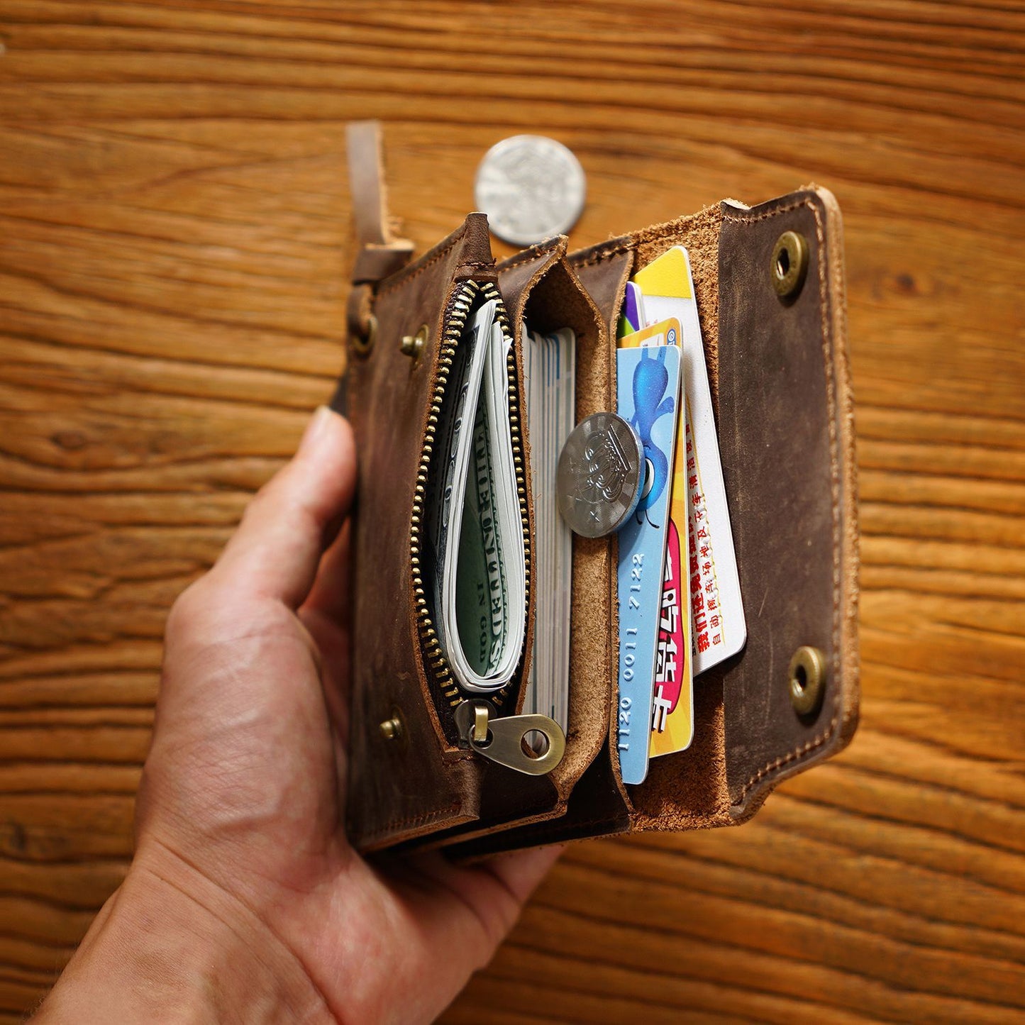 Simple Handmade Genuine Leather Short Vintage Crazy Card Holder