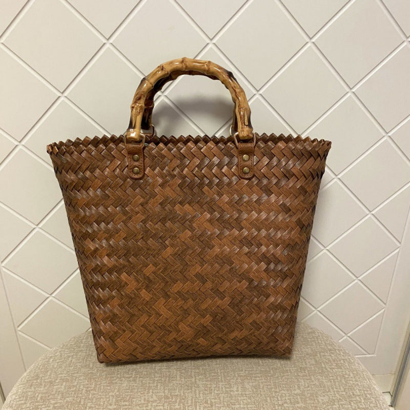 Women's Oil Painting Mori Style Woven Large Handbags