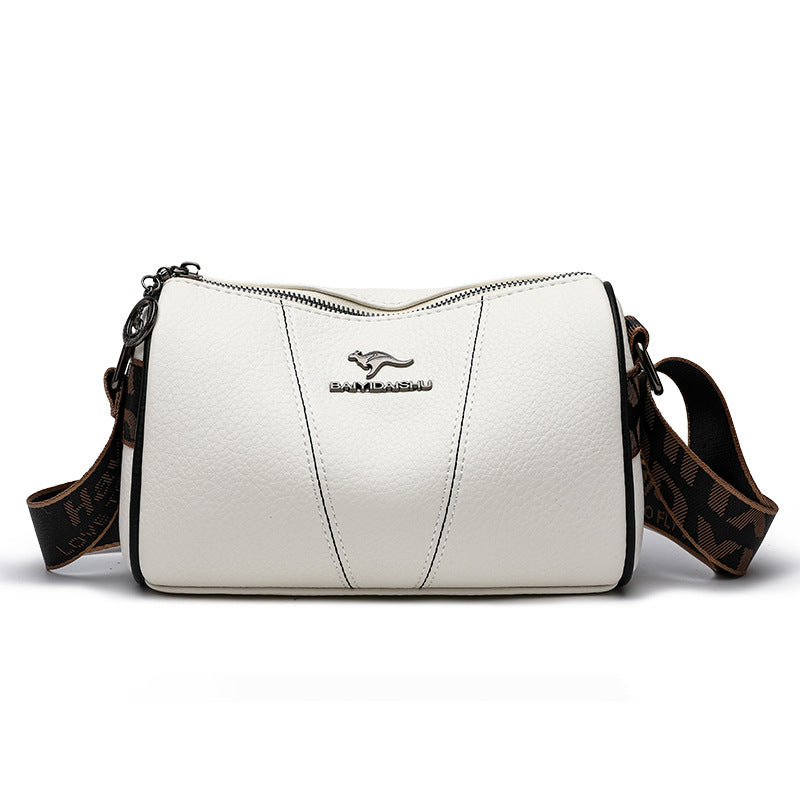 Women's Leather Boston Pillow Wide Strap Large Women's Shoulder Bag