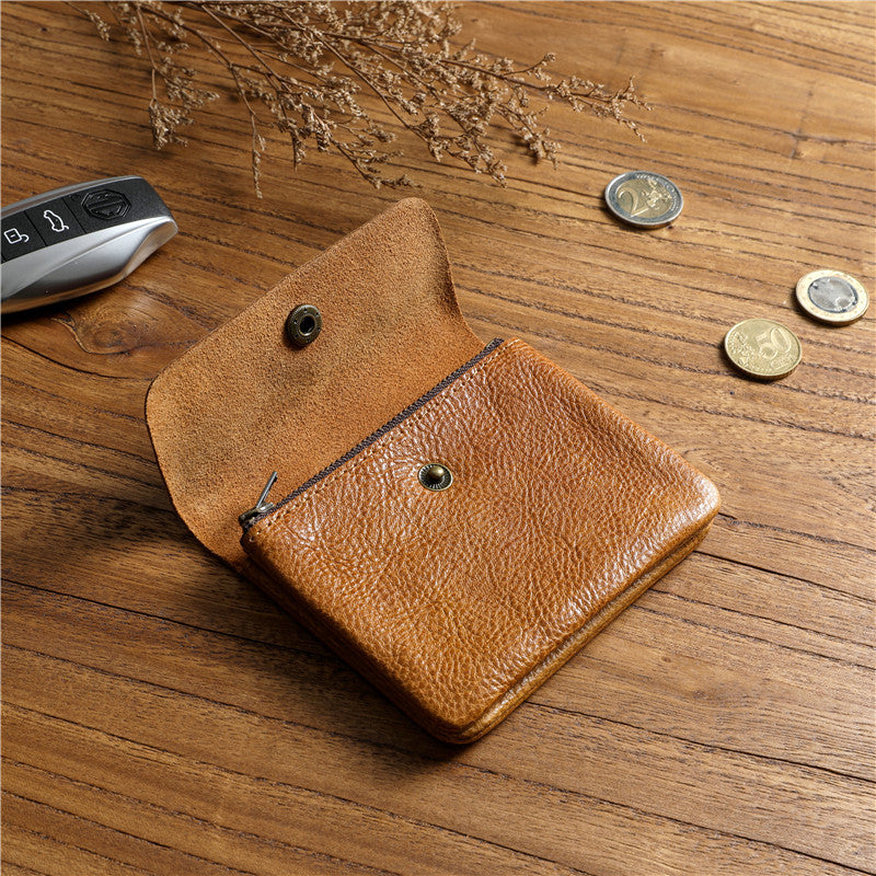 Women's & Men's Vegetable Tanned Leather Cowhide Short Genuine Leisure Simple Green Ladies Wallet