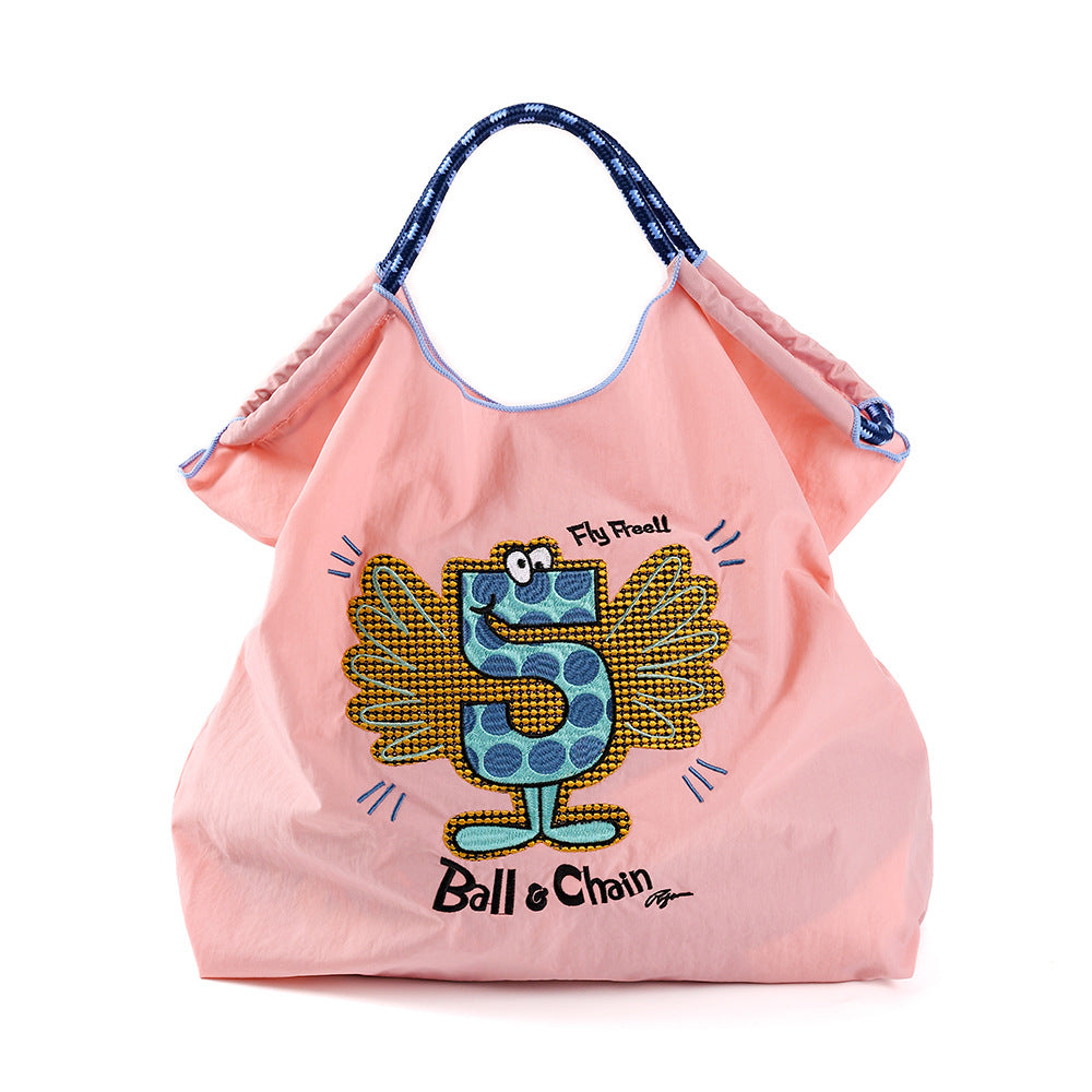 Women's Summer Needle Embroidery Nylon Large Capacity Shoulder Bags