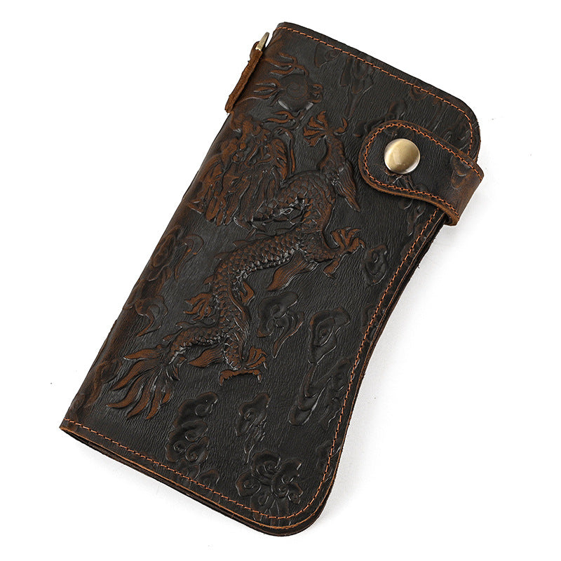 Men's Crazy Horse Leather Long Iron Chain Clutch Multi Men's Wallet