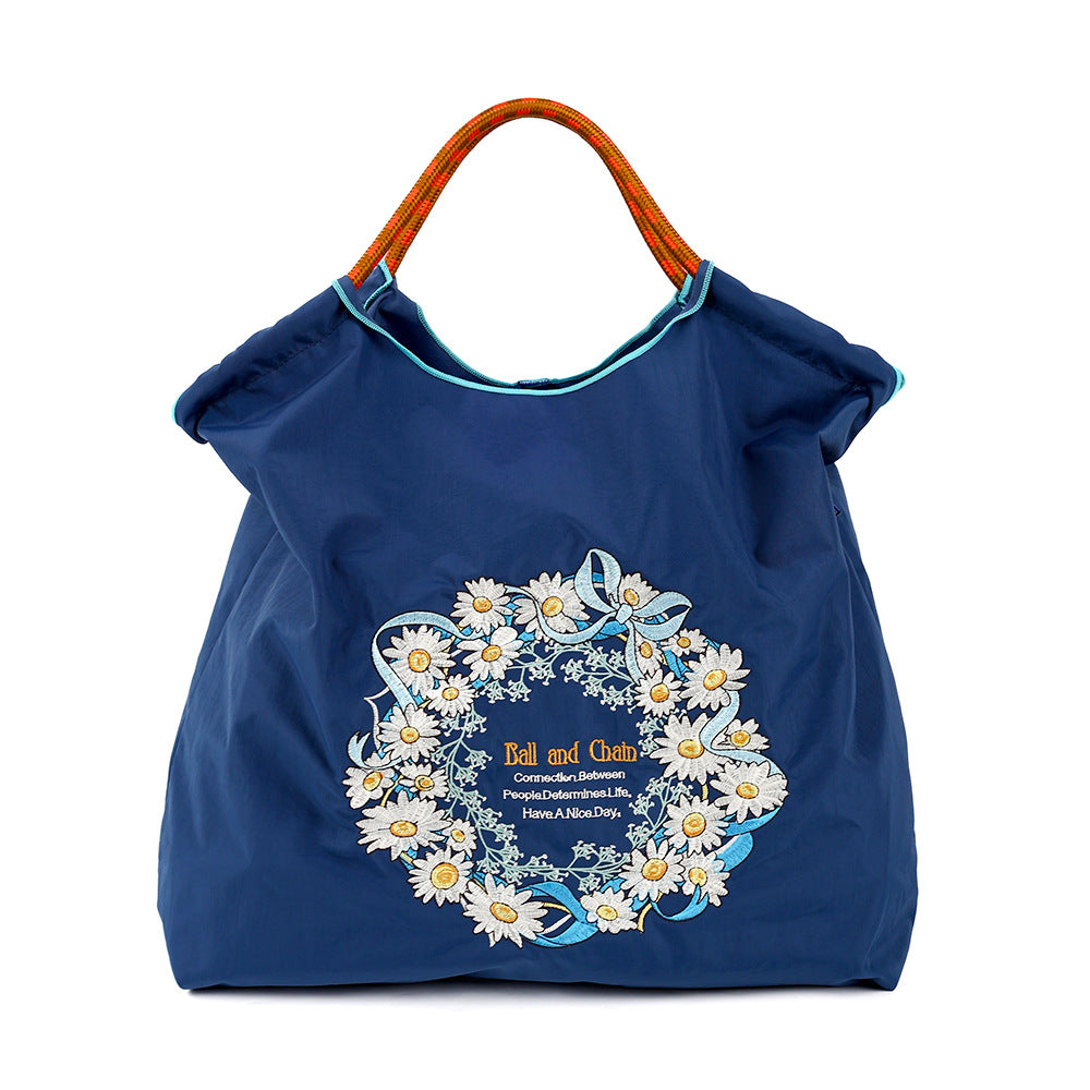 Women's Summer Needle Embroidery Nylon Large Capacity Shoulder Bags