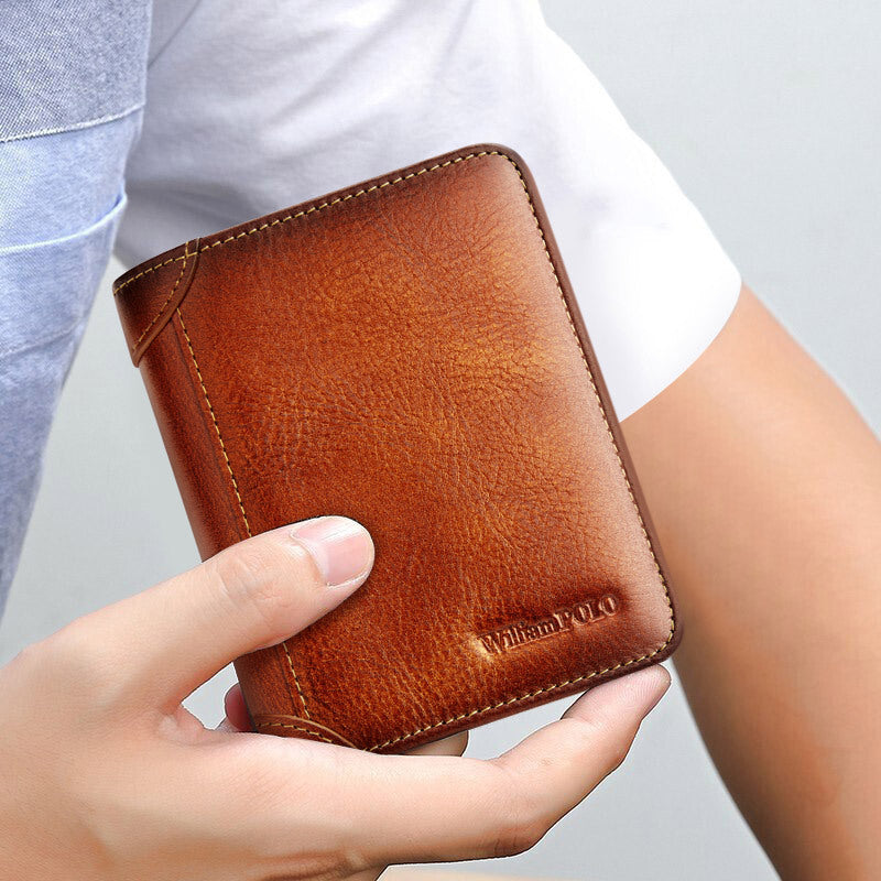 Men's Paul Short Genuine Leather Cowhide Three-fold Men's Wallet