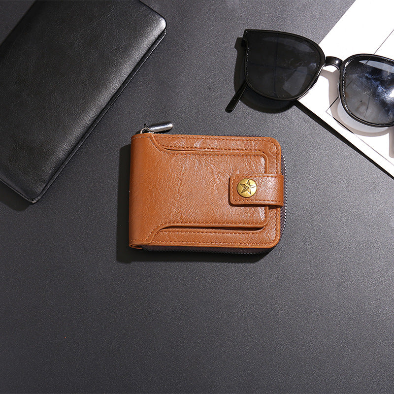 Men's Retro Short Horizontal Zipper Multifunctional Portable Coin Purses
