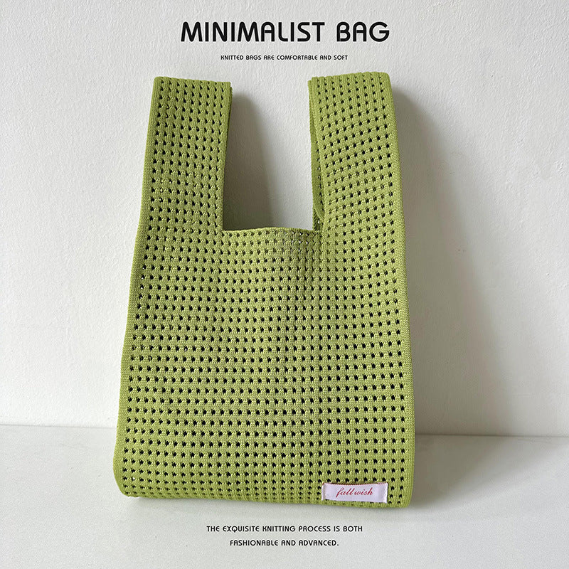Solid Color Hollow Knitted Simple Versatile Handbags