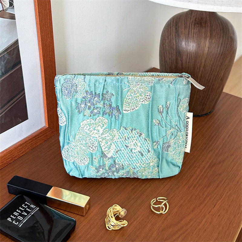 Butterfly Three-dimensional Relief Pleated Print Portable Makeup Bag