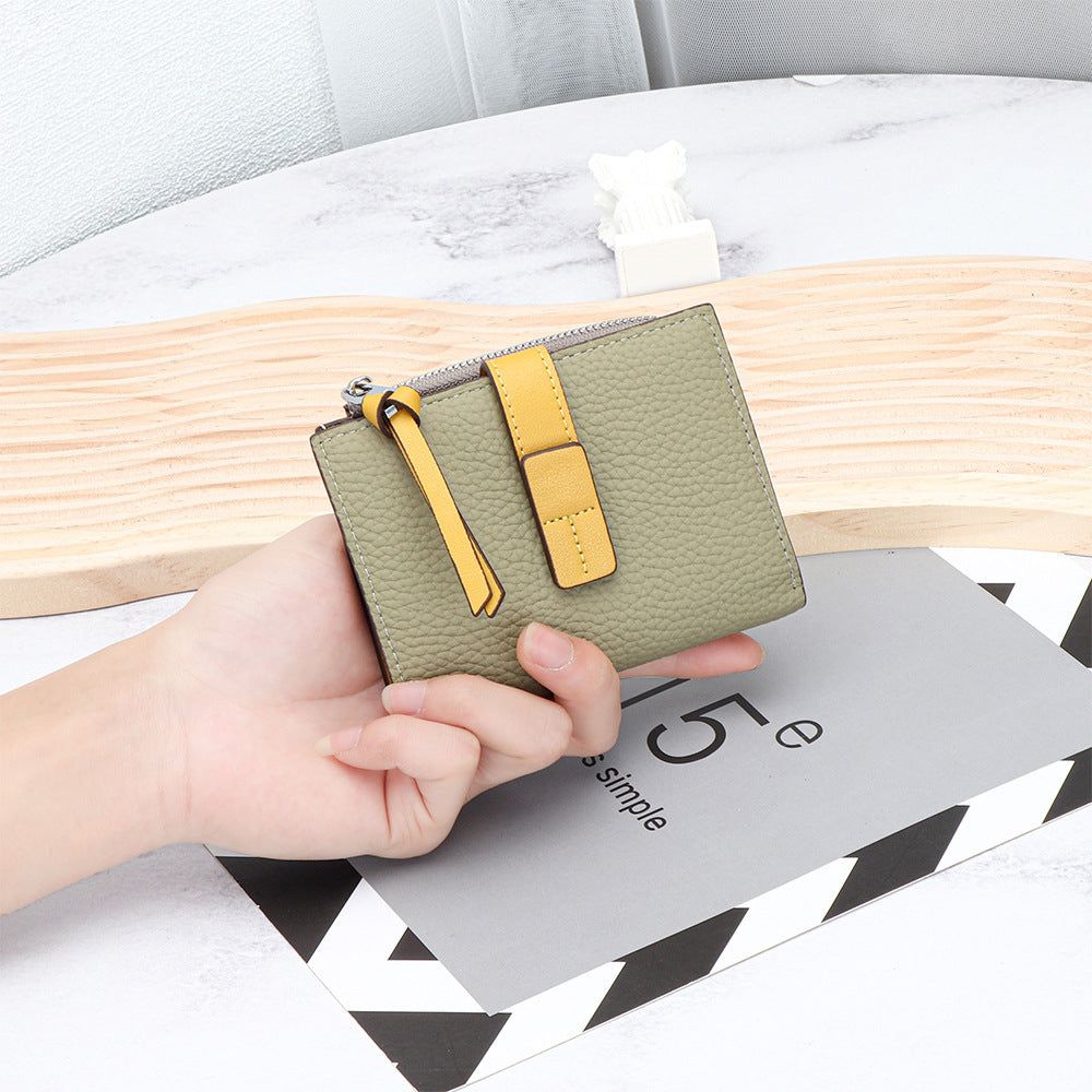 Women's Leather Short Fashion Color Contrast Thin Ladies Wallet