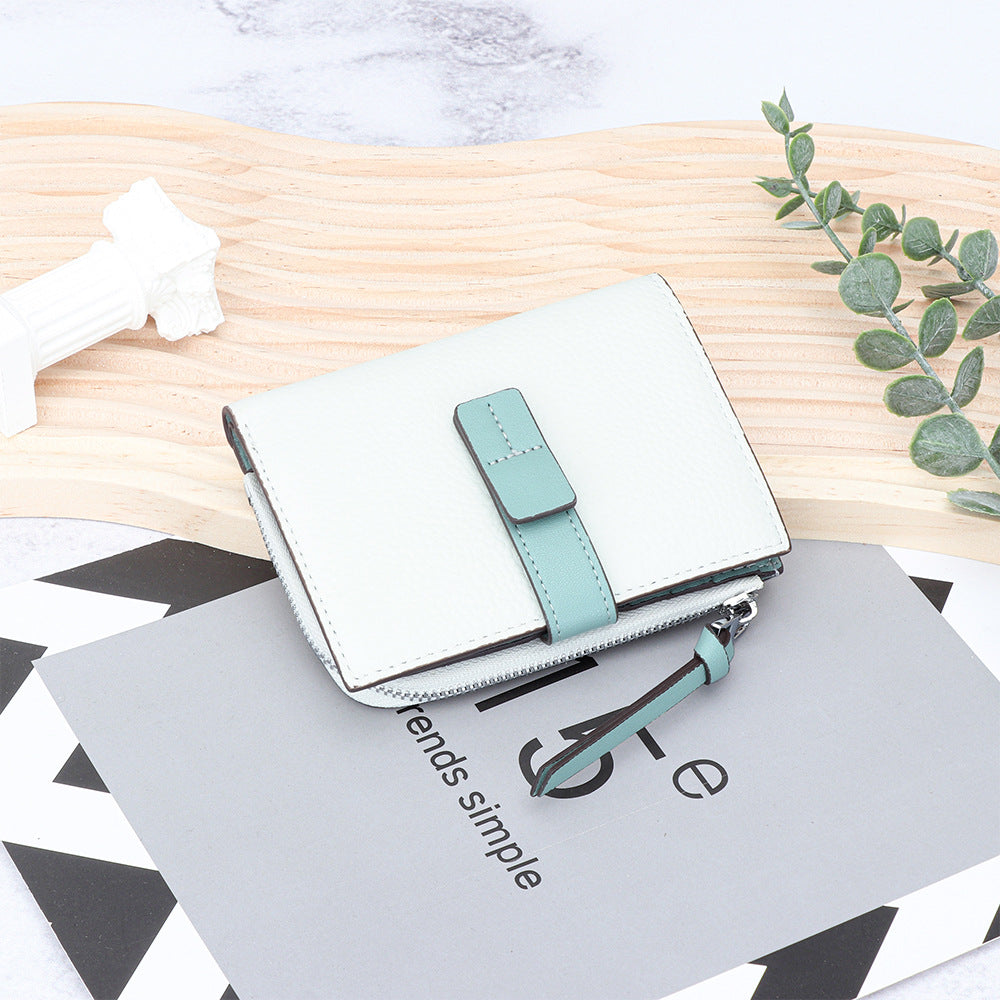 Women's Leather Short Fashion Color Contrast Thin Ladies Wallet