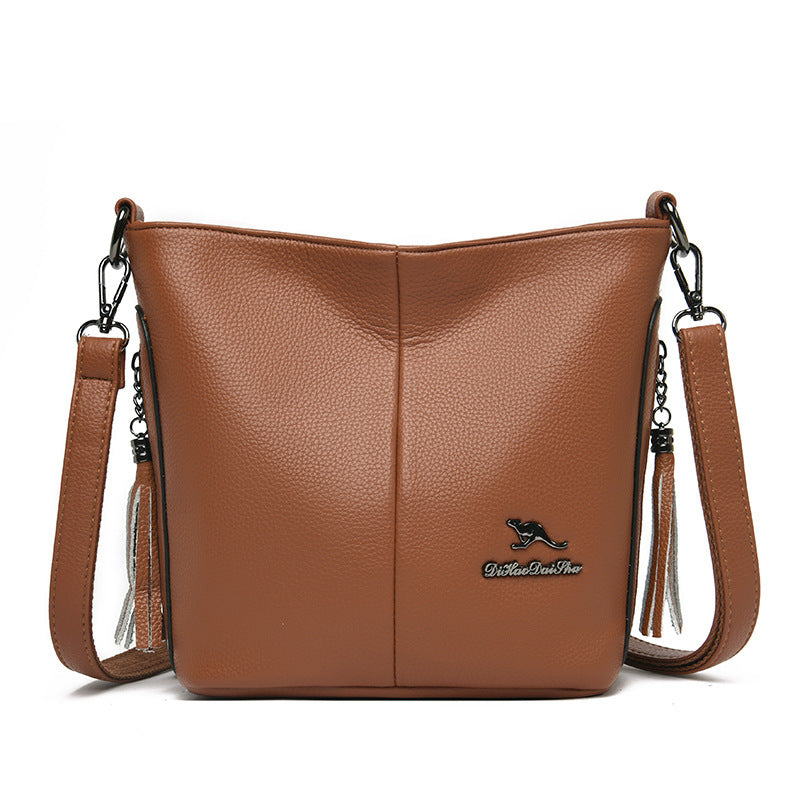 Women's Leather Large Capacity Fashion Mom Cross Bucket Bags