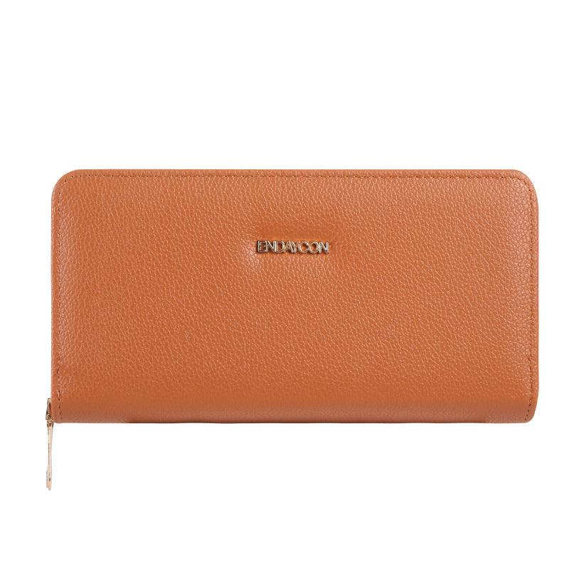 Women's Double Long Zipper Clutch Fashion Simple Lychee Pattern Large Ladies Wallet