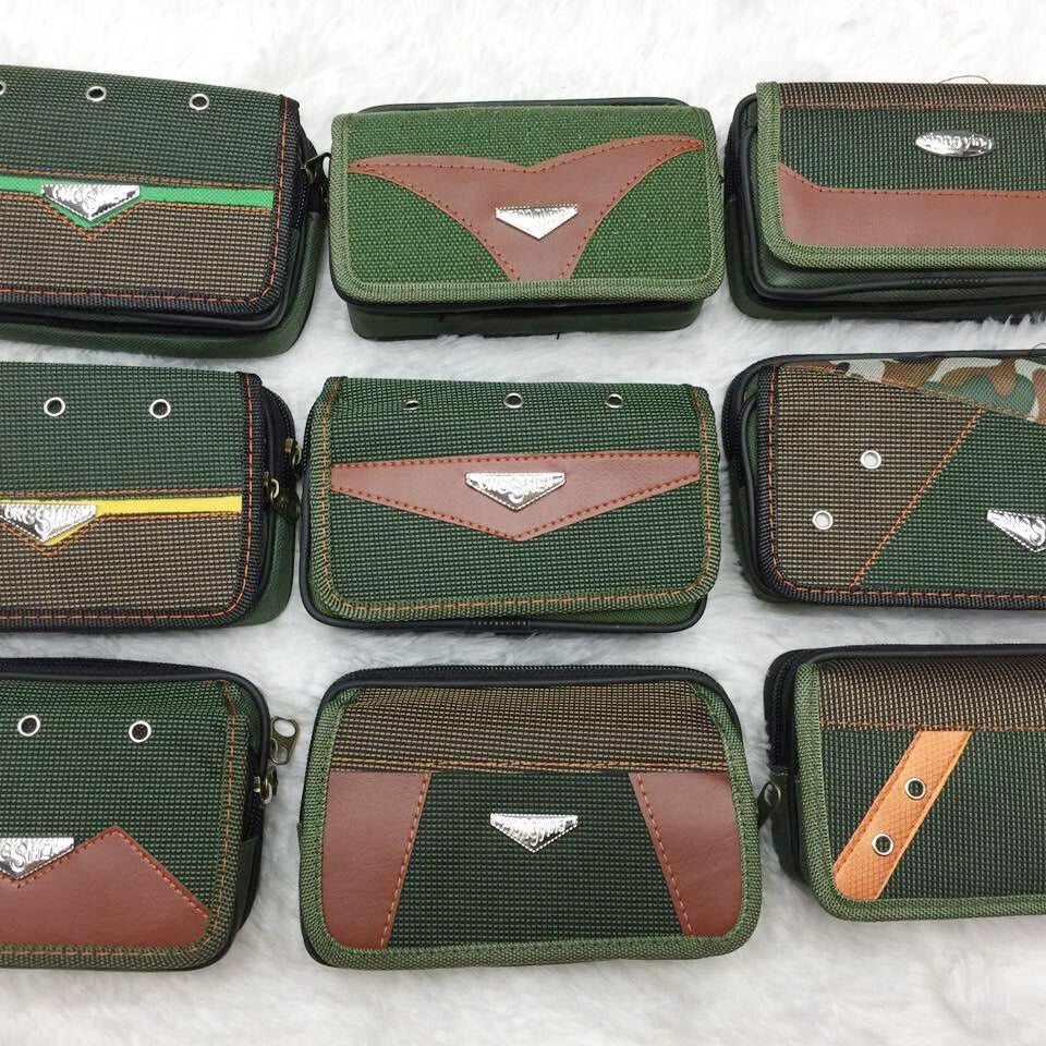 Men's Mobile With Canvas Stitching Leather Leisure Bags