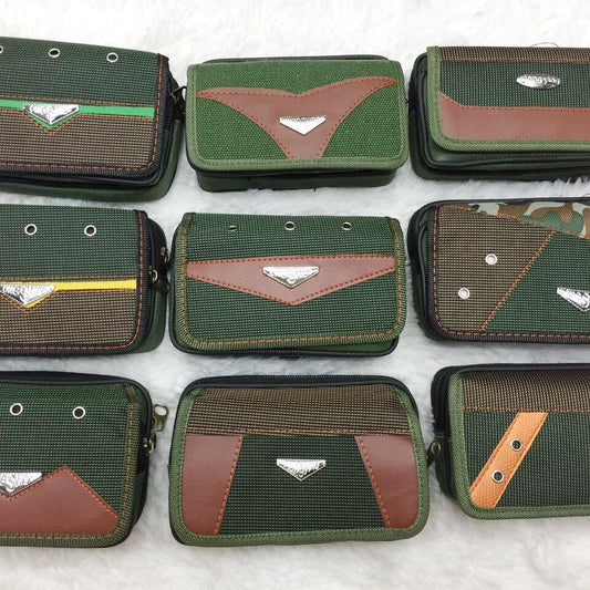 Men's Mobile With Canvas Stitching Leather Leisure Bags