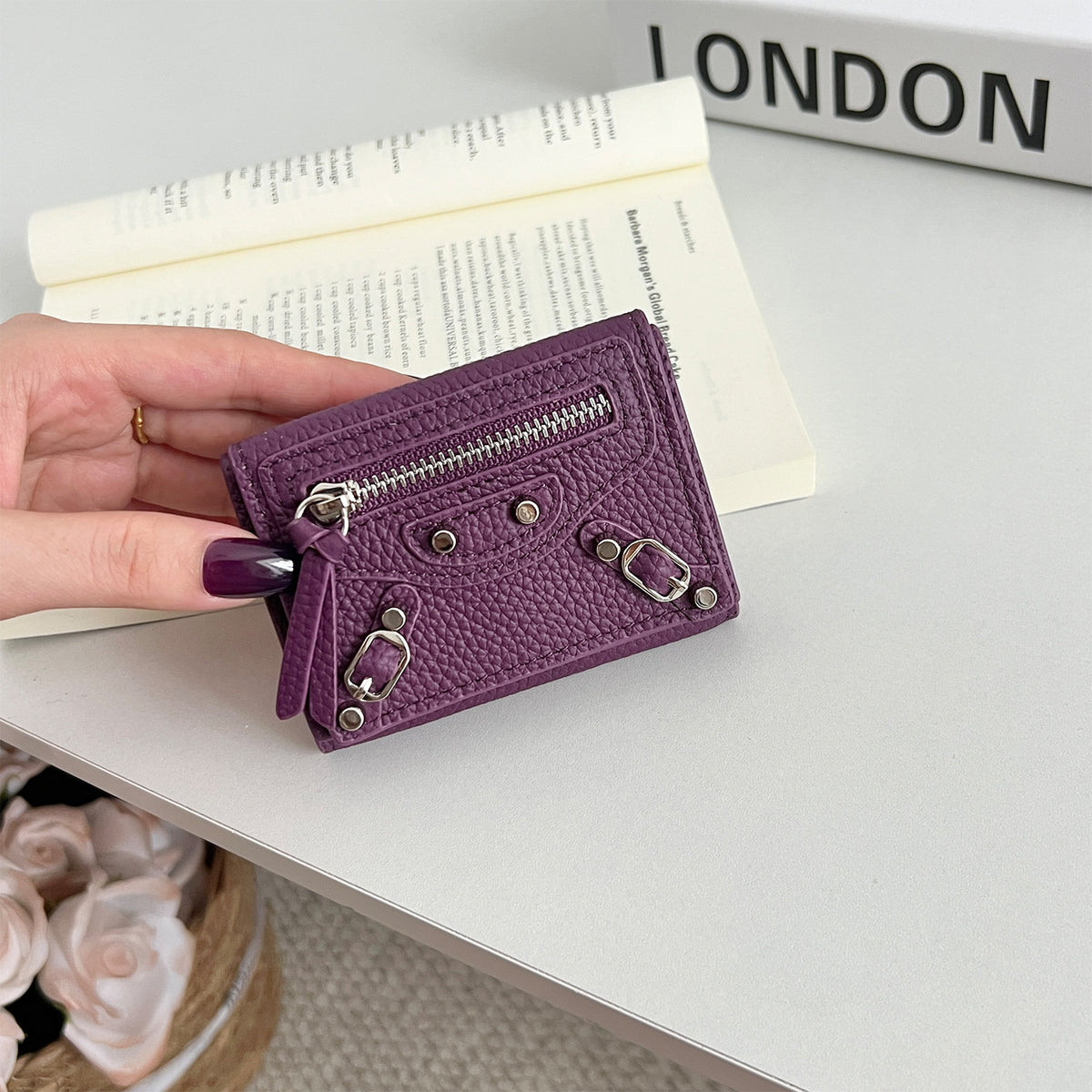 Women's Genuine Leather Short Full Compact Mini Fashion Motorcycle Ladies Wallet