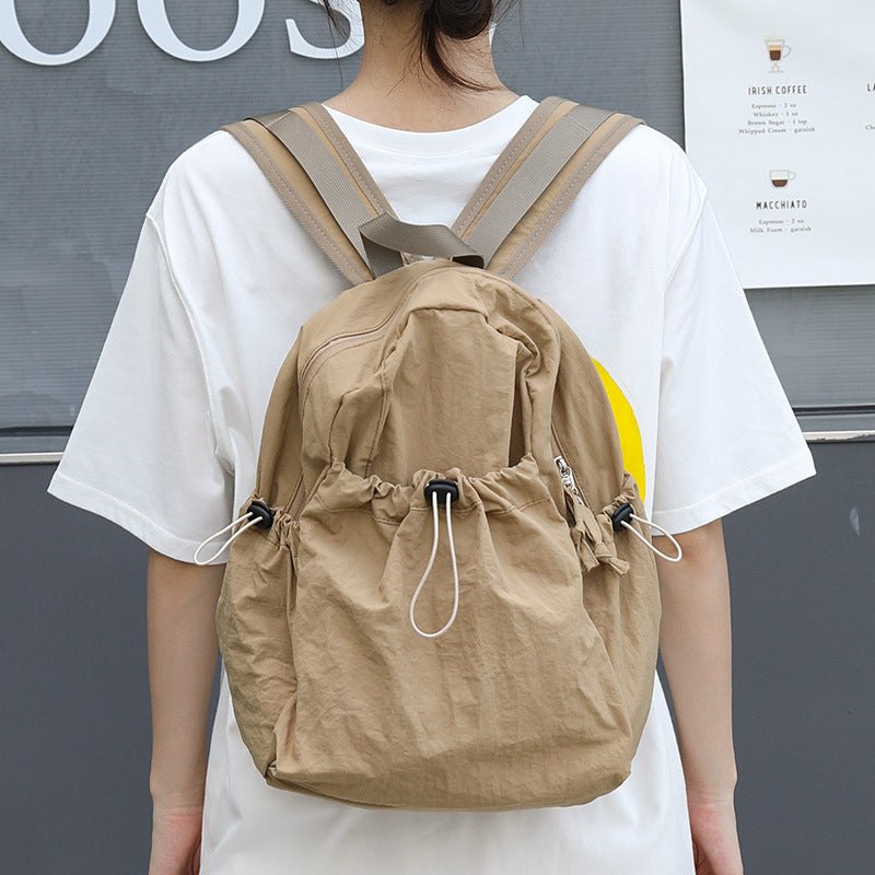 Korean Style Leisure Artistic Canvas Pleated Nylon Drawstring Backpacks