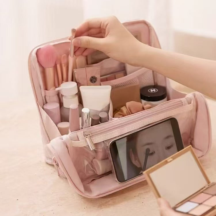 Vertical Large Capacity Quilted Foldable Wash Portable Makeup Bag