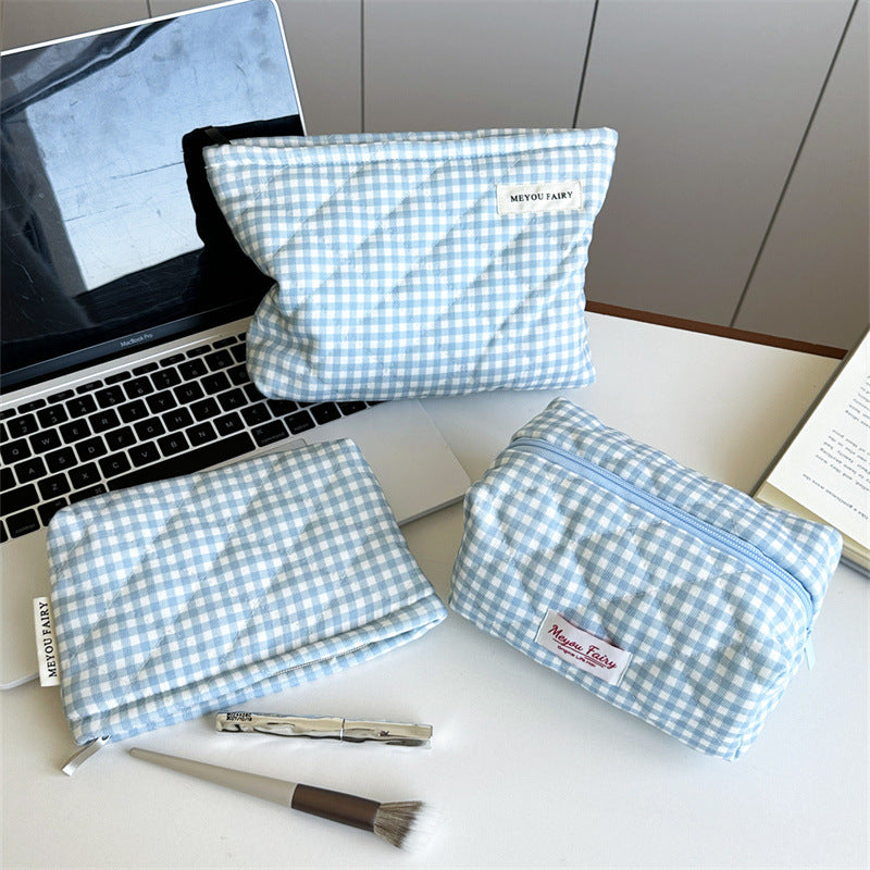 Quilted Blue Plaid Clutch Large Capacity Bags