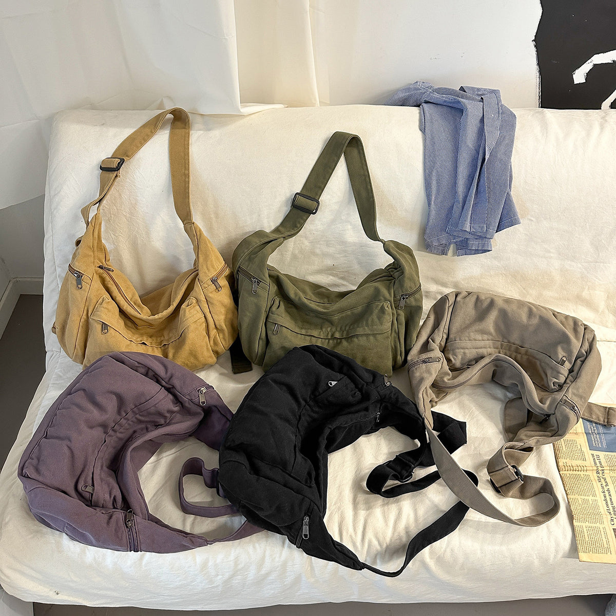 Simple Leisure Washed-out Canvas Practical Commuter Women's Messenger Bag