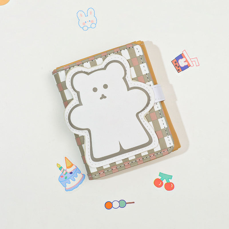 Women's Bear Cartoon Short Button Tri Fold Purses