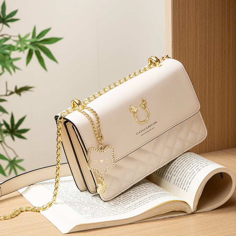 Women's Chain Cattle Leather Rhombus Embroidered Bags