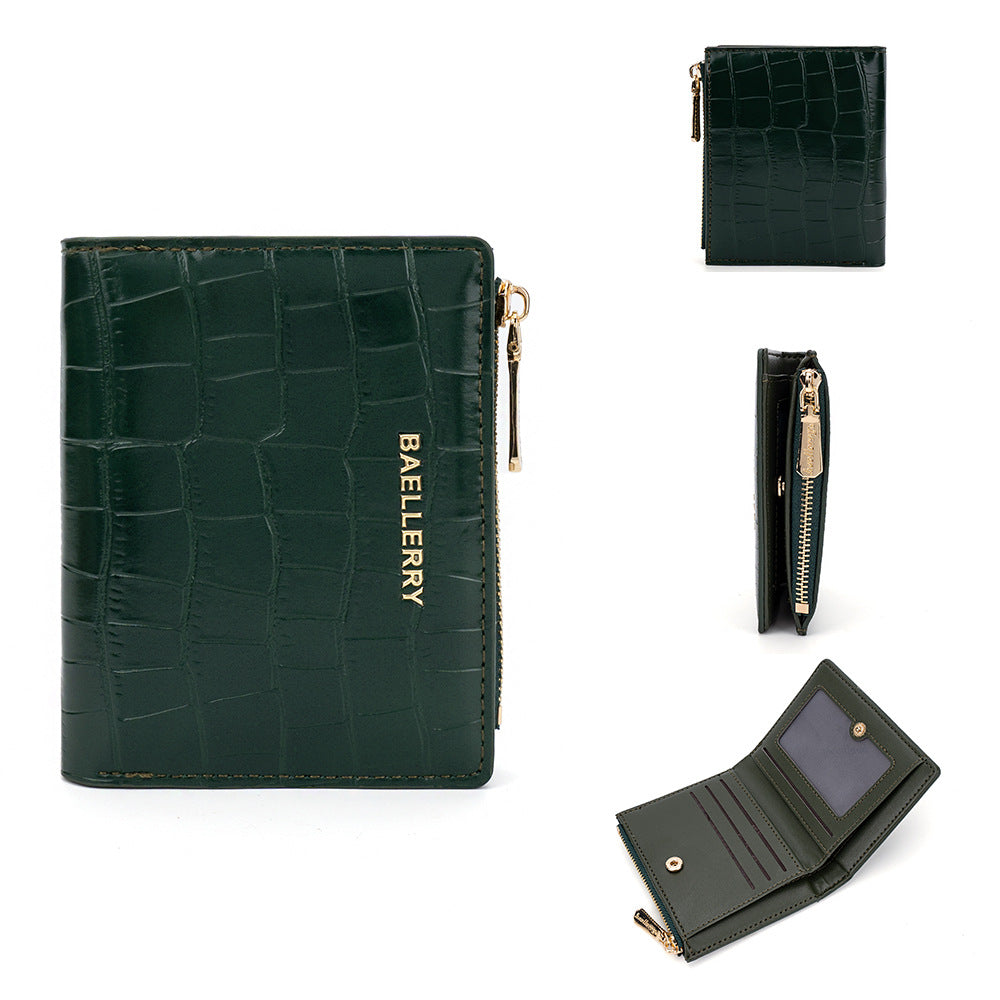 Women's Short Stone Pattern Two-fold Zipper Fashion Ladies Wallets