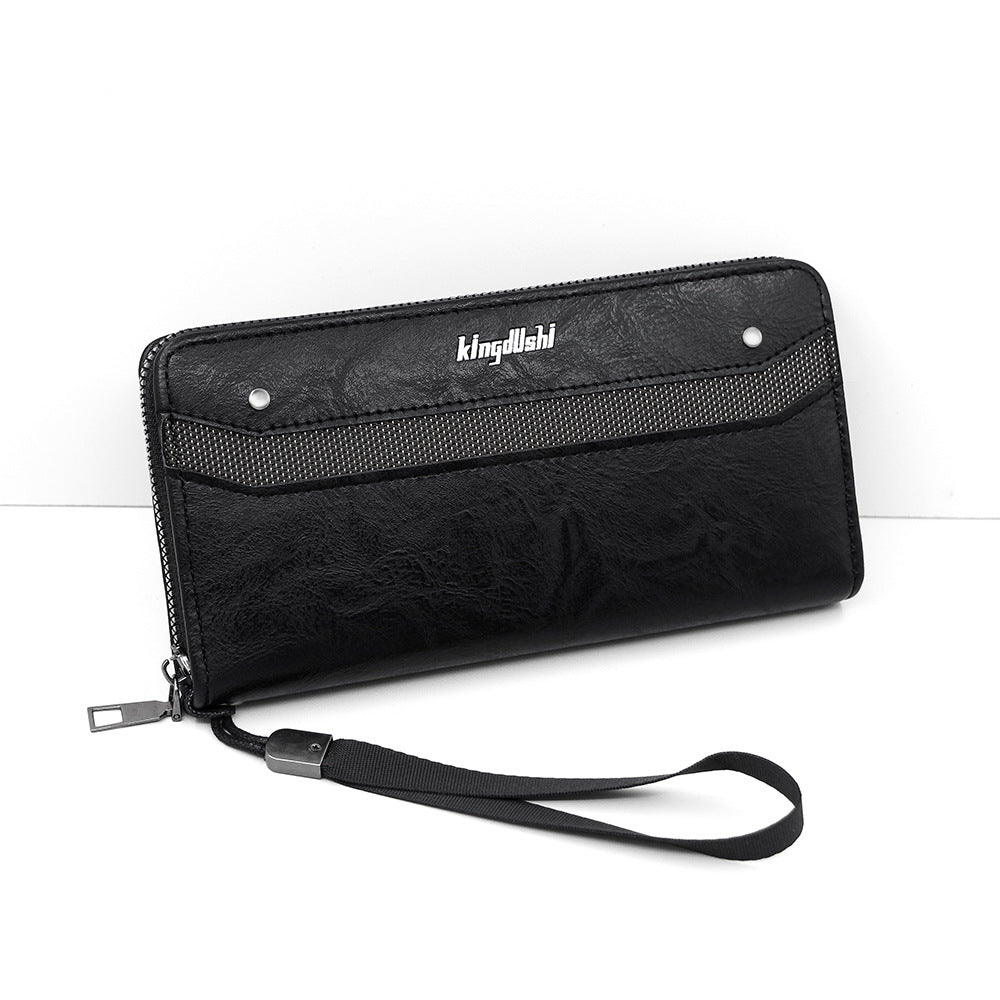 Men's Direct Wholesale Long Leather Patchwork Vintage Zipper Phone Bags