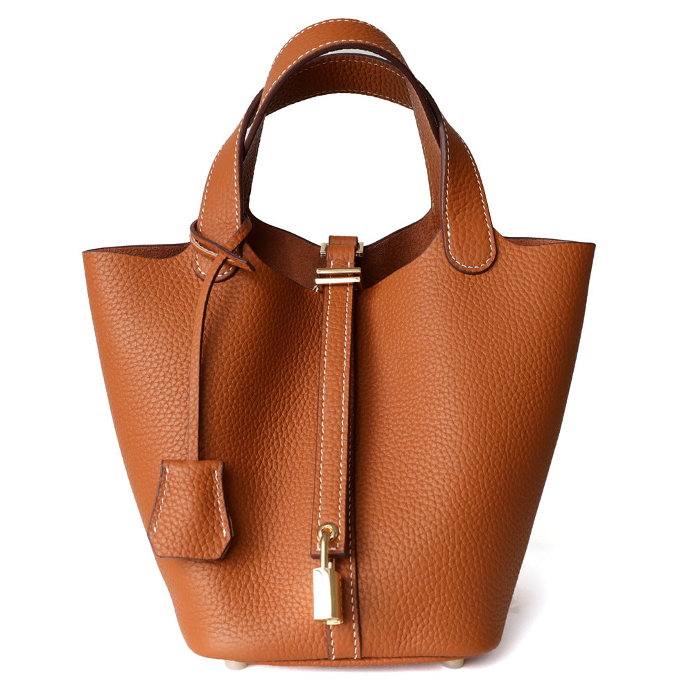 Women's Vegetable Basket Genuine Leather Commuter Lychee Pattern Handbags