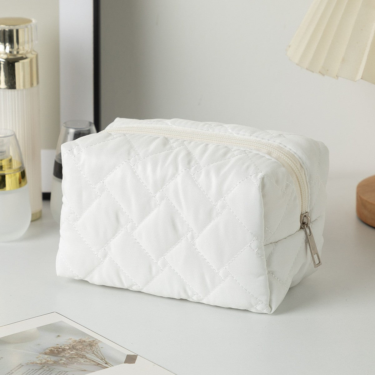 Floral Quilted Toiletries Portable Cosmetics Storage Makeup Bag