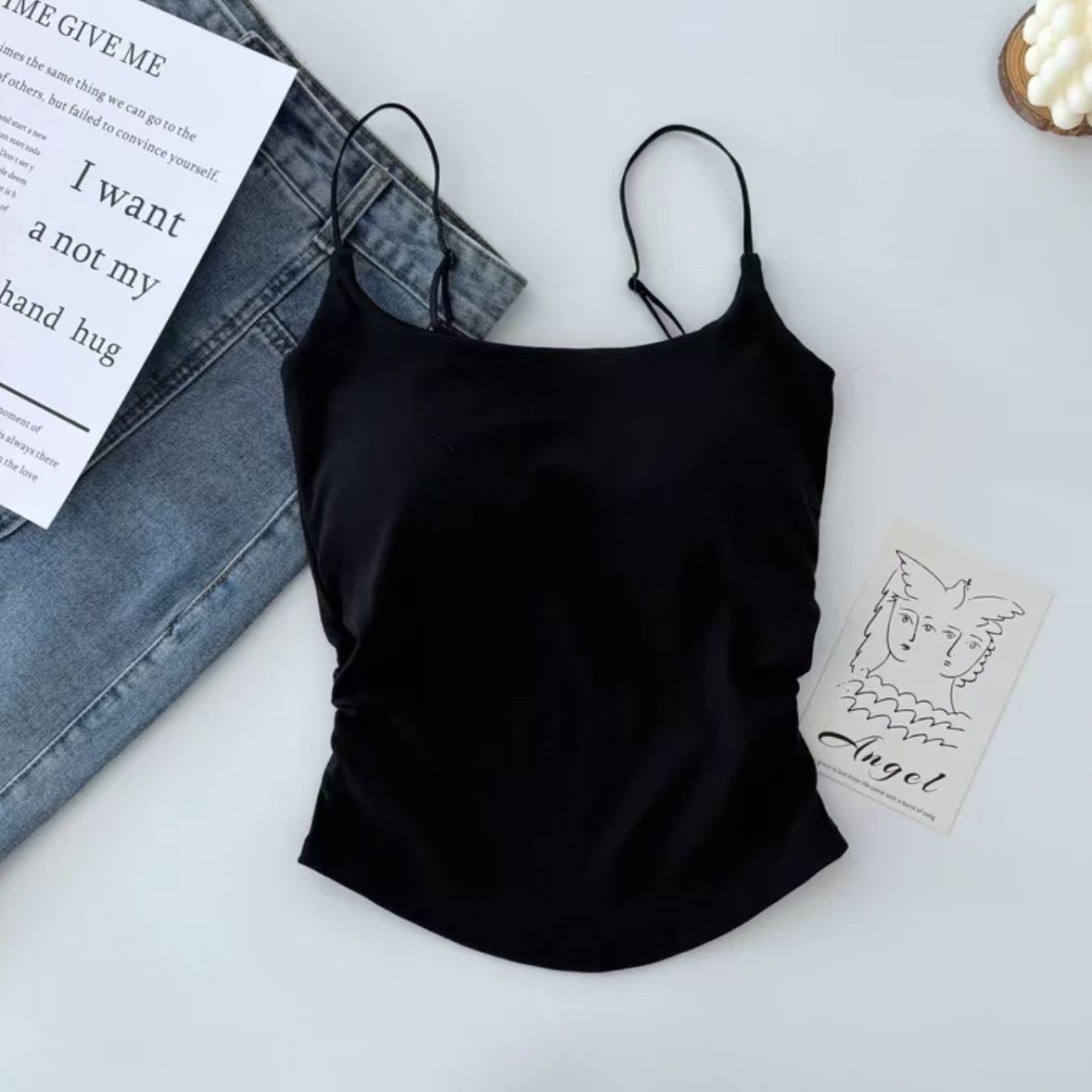 Women's Korean Style Spaghetti Strap Camisole Thin Outer Wear Underwear Tanks Camis