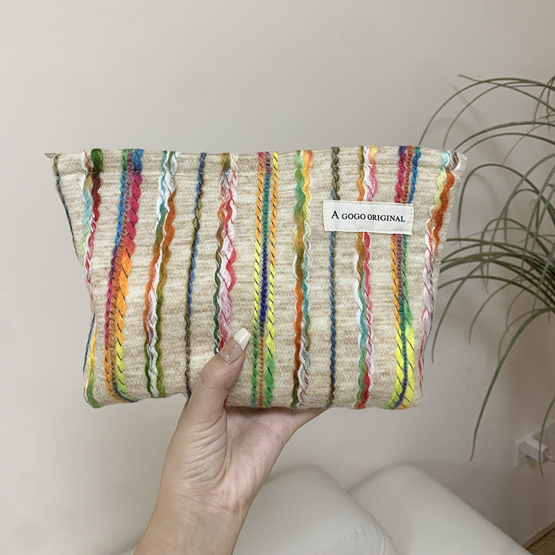 Women's Striped Make-up Portable Skin Care Buggy Clutch Makeup Bag