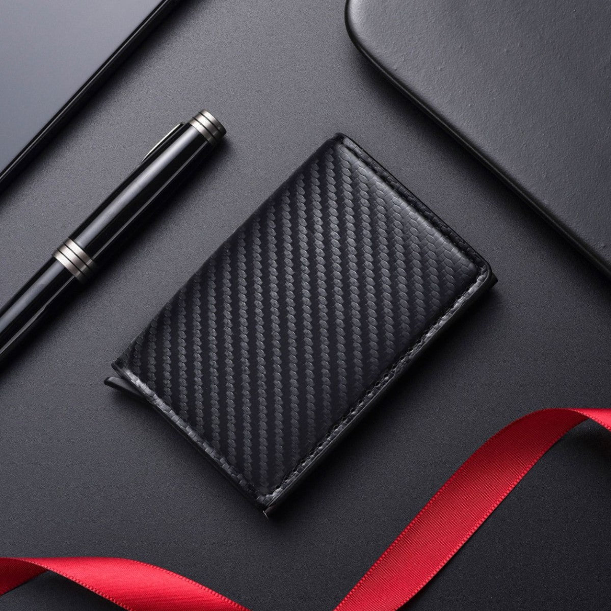 Men's Fiber Pattern Aluminum Alloy Automatic Clip Men's Wallet
