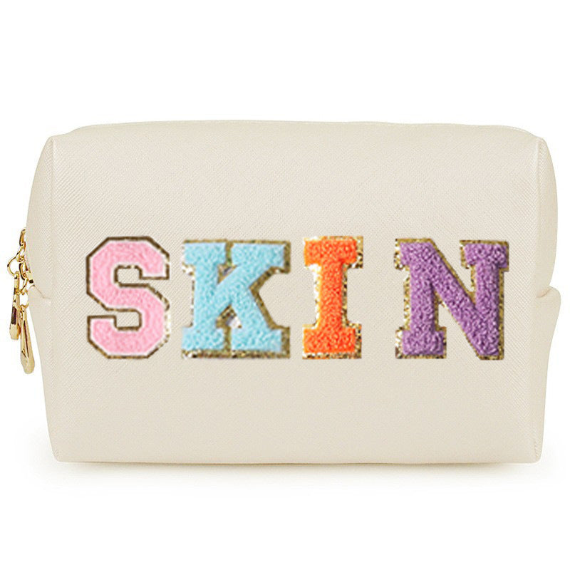 Embroidery Lettered Make-up Chenille Waterproof Large Makeup Bag