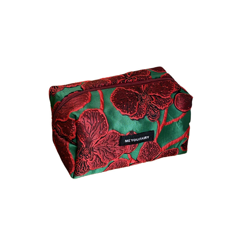Retro Pomegranate Blossom Portable Skin Care Buggy Large Capacity Makeup Bag