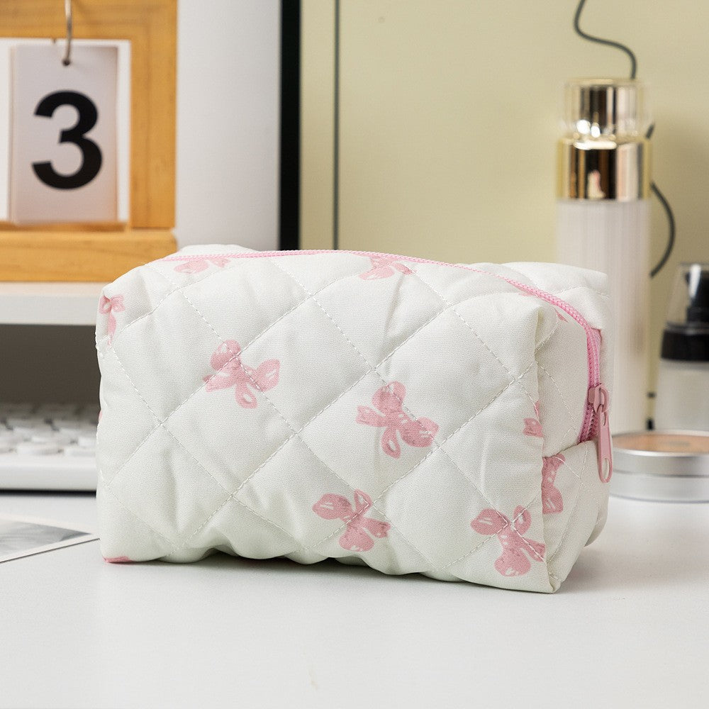 Floral Quilted Toiletries Portable Cosmetics Storage Makeup Bag
