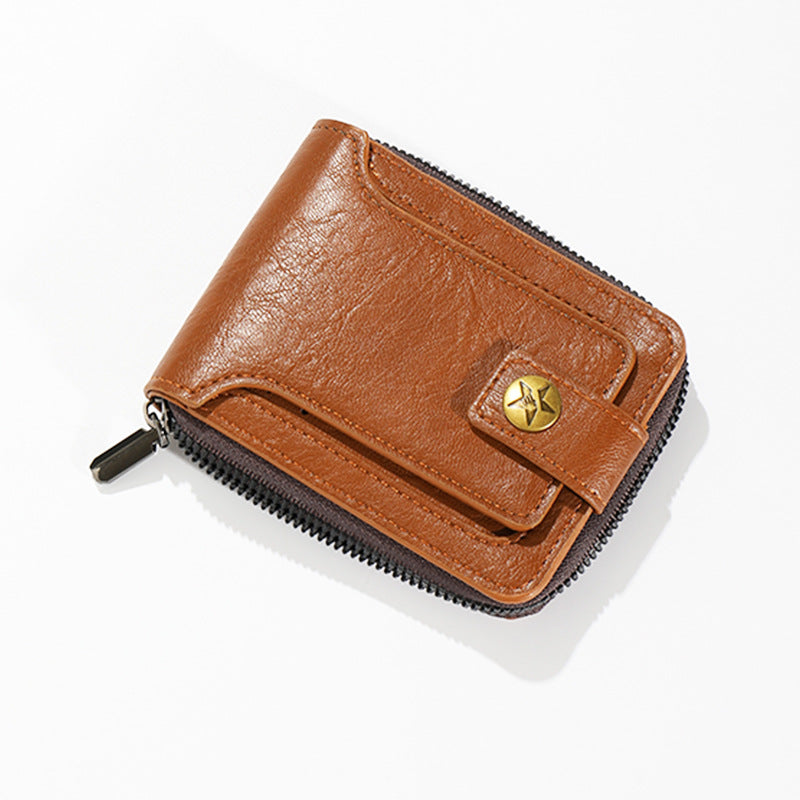 Men's Retro Short Horizontal Zipper Multifunctional Portable Coin Purses