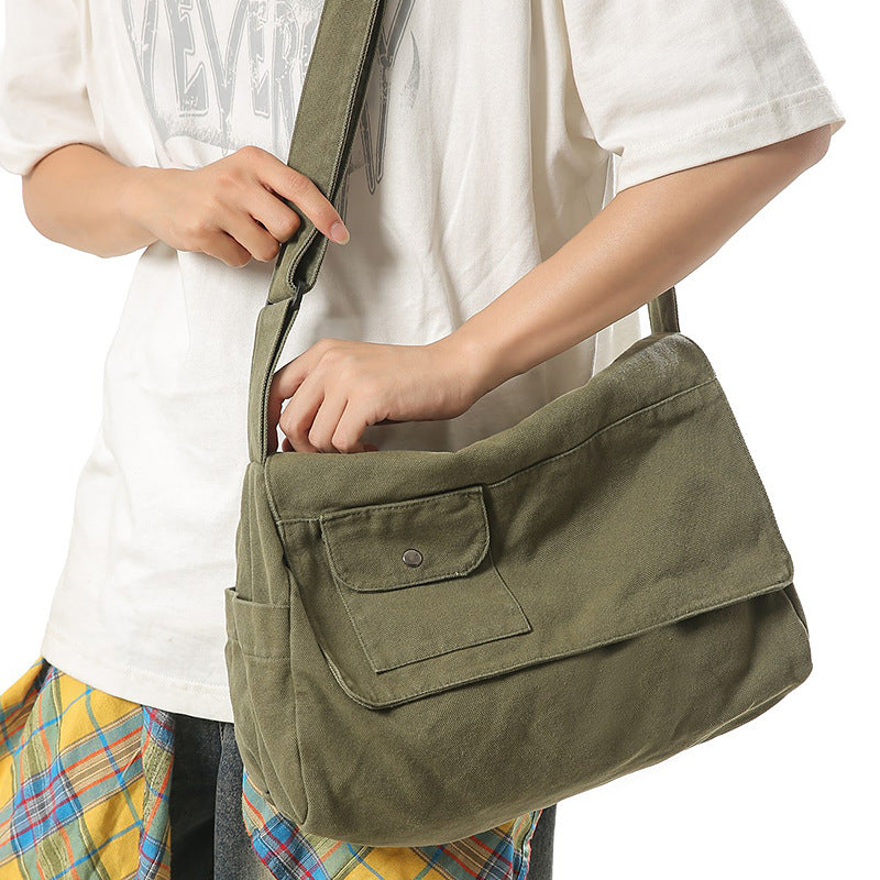 Women's Washed Canvas Literary Retro Large Capacity Women's Messenger Bag