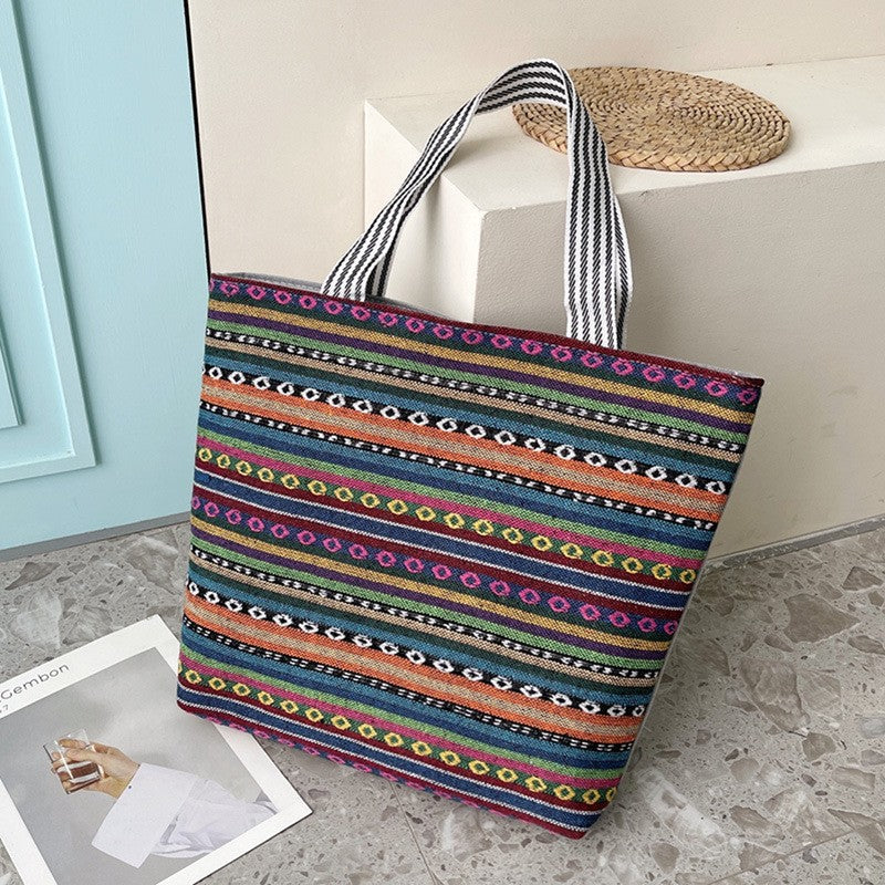 Women's Ethnic Style Canvas Large Jacquard Embroidered Elephant Versatile Shoulder Bags