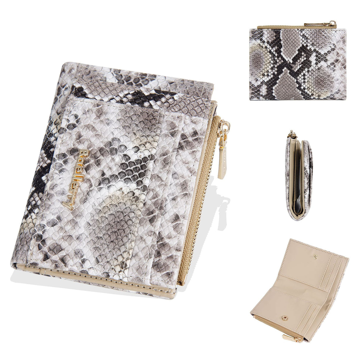 Women's Short Snake Pattern Multiple Slots Zipper Purses