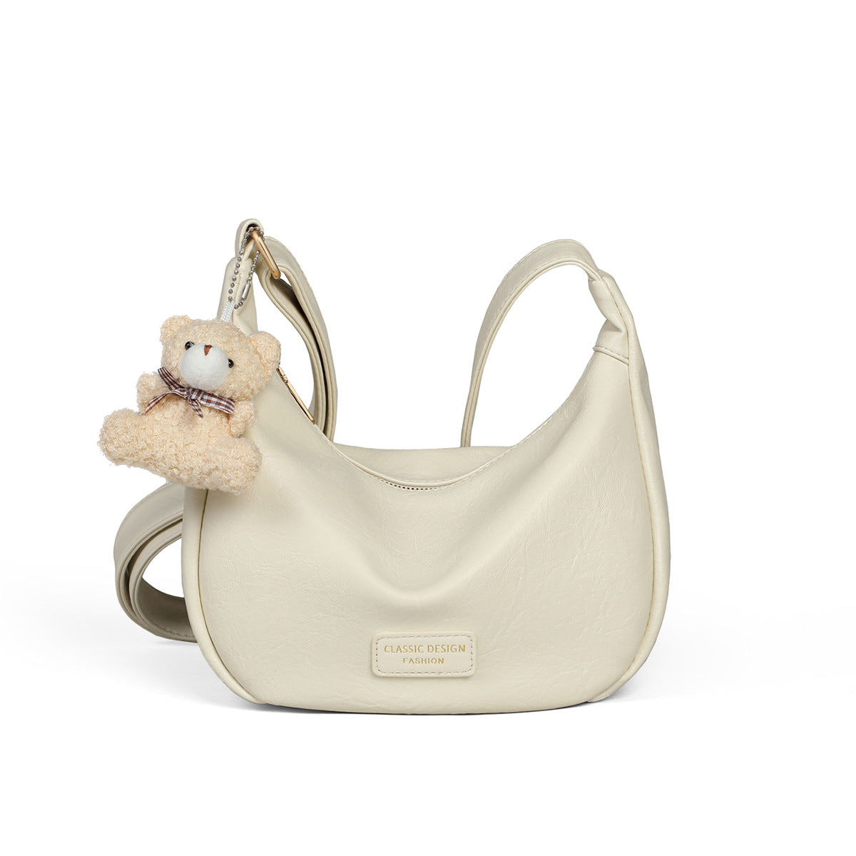 Women's White Large Capacity Commuter Soft Leather Style Dumpling French Bags