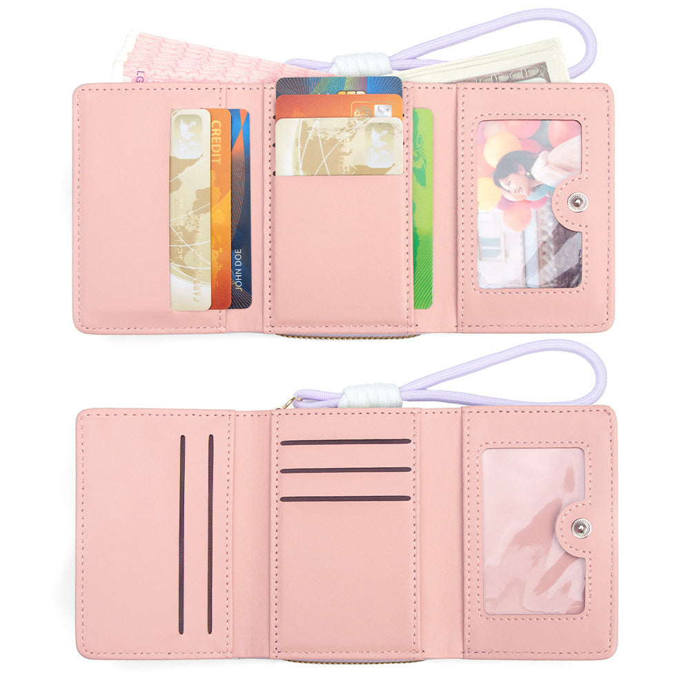 Women's Style Cat Lanyard Simple Short Three Fold Fresh Printed Coin Purses