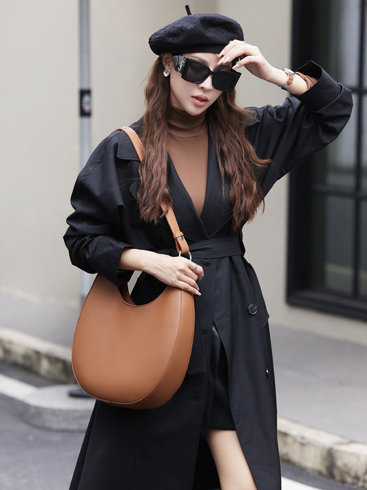 Women's Design Selenodont Semicircle Underarm Genuine Leather Handbags