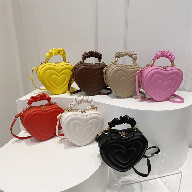 Indentation Simple Heart-shaped Cute Solid Color Heart Shopping Fashion Pleated Women's Shoulder Bag