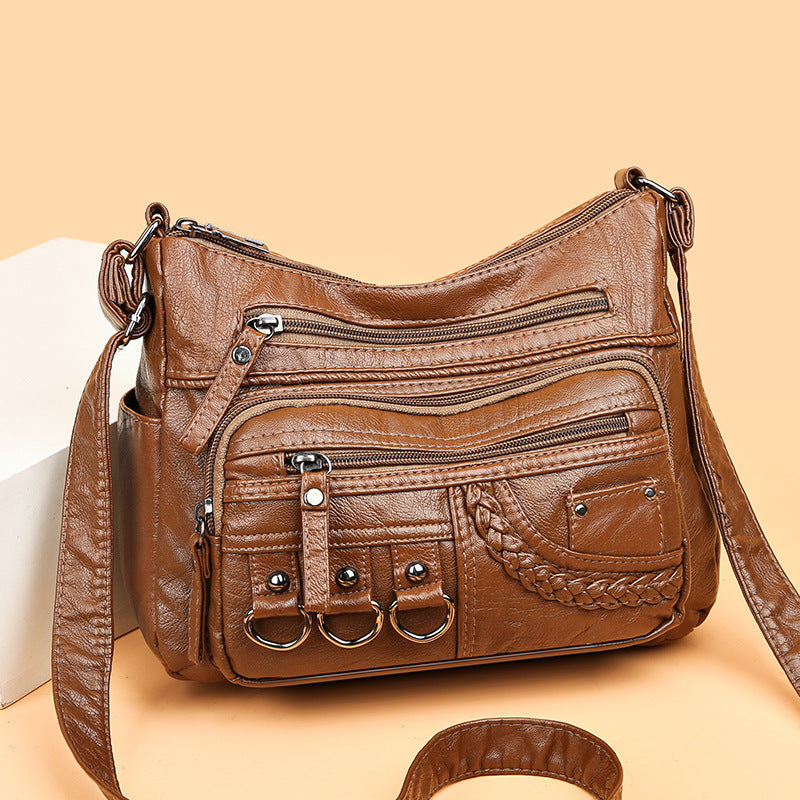 Women's Spring Mom Washed Soft Leather Pouches Bags