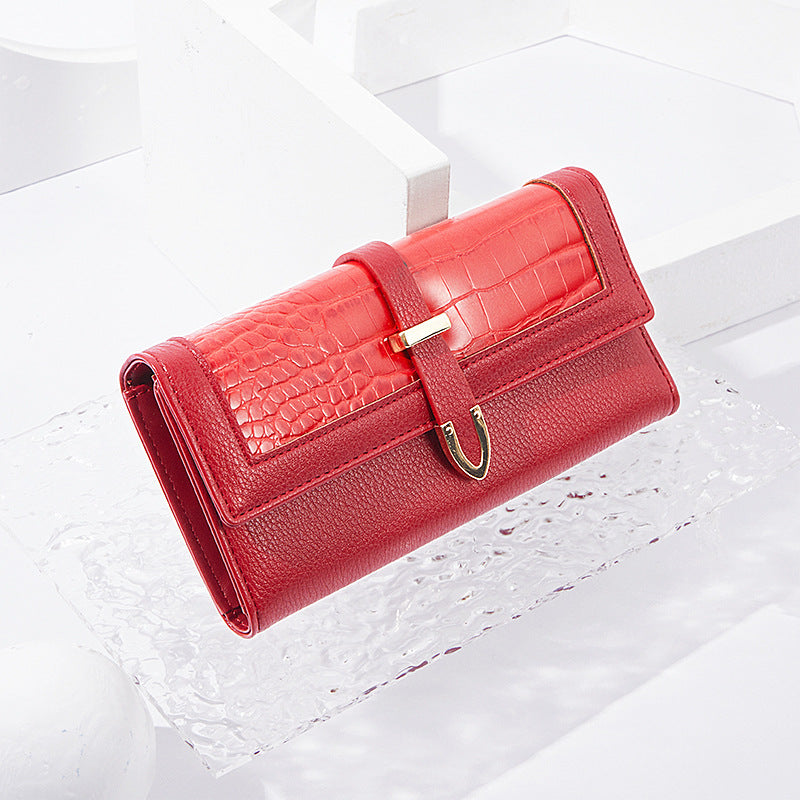 Women's Long Three-fold Crocodile Pattern Lady's Ladies Wallets