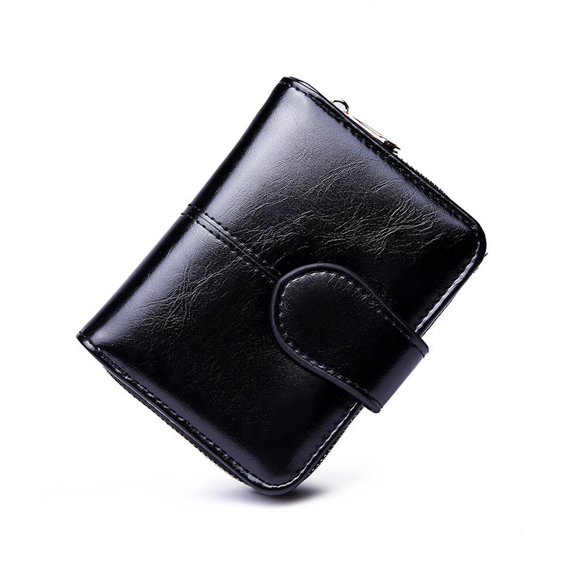 Women's Short Korean Style Oil Wax Leather Coin Purses