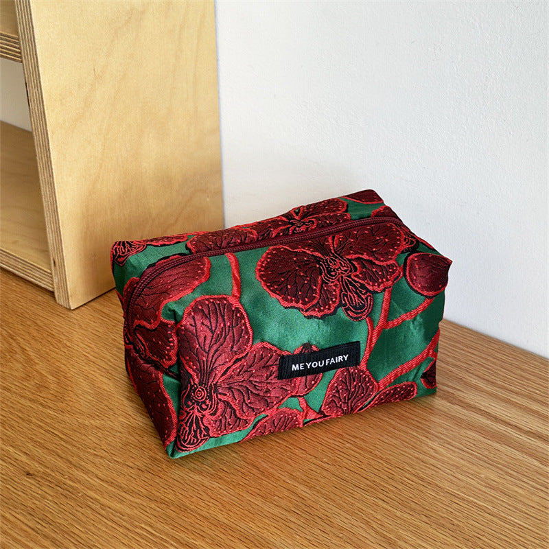 Retro Pomegranate Blossom Portable Skin Care Buggy Large Capacity Makeup Bag
