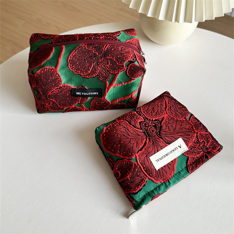 Retro Pomegranate Blossom Portable Skin Care Buggy Large Capacity Makeup Bag